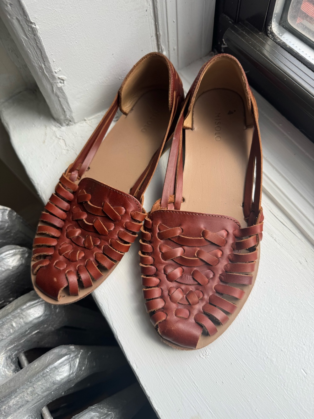 Nisolo Tan Braided Leather Huarache Slingback Sandals